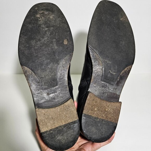 Hugo Boss Black Leather Side Zip Ankle Boots